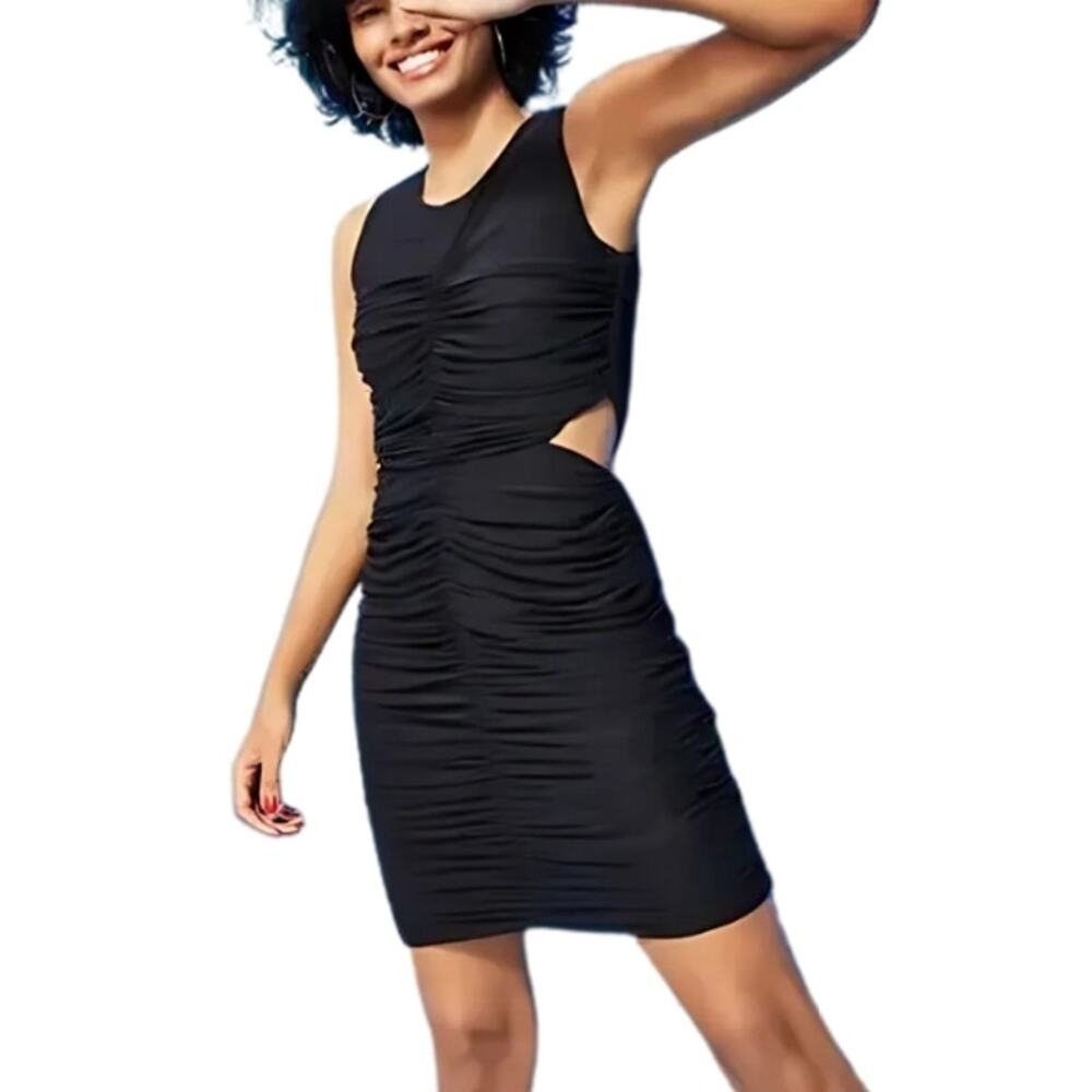 Royalty By Maluma Cut-Out Mini Dress Sleeveless Mesh Ruched Black Women's M NWT